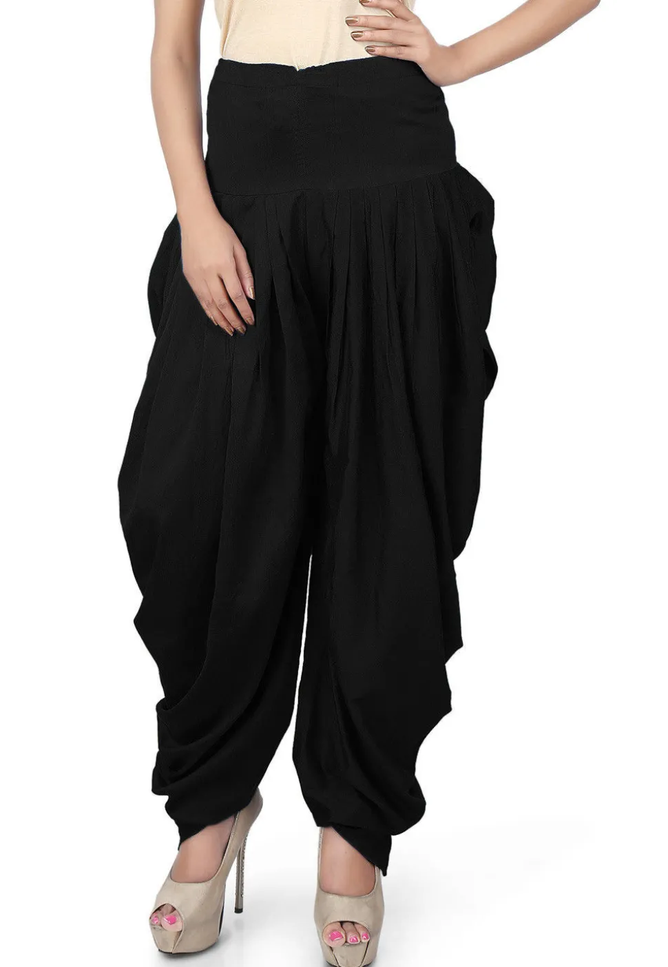 Solid Color Cotton Silk Patiala in Black