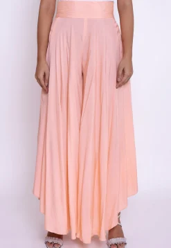 Solid Color Cotton Silk Palazzo in Peach