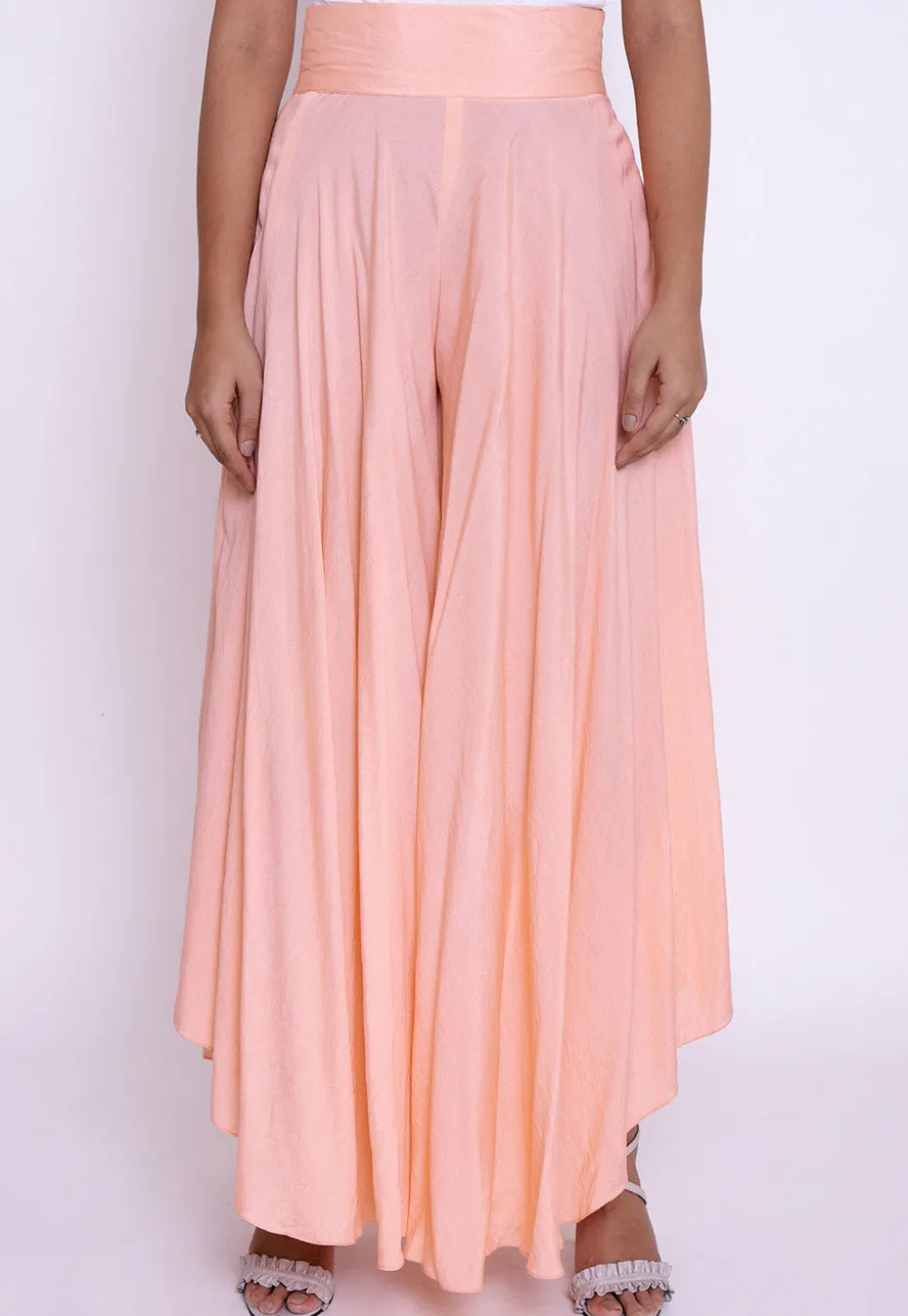 Solid Color Cotton Silk Palazzo in Peach
