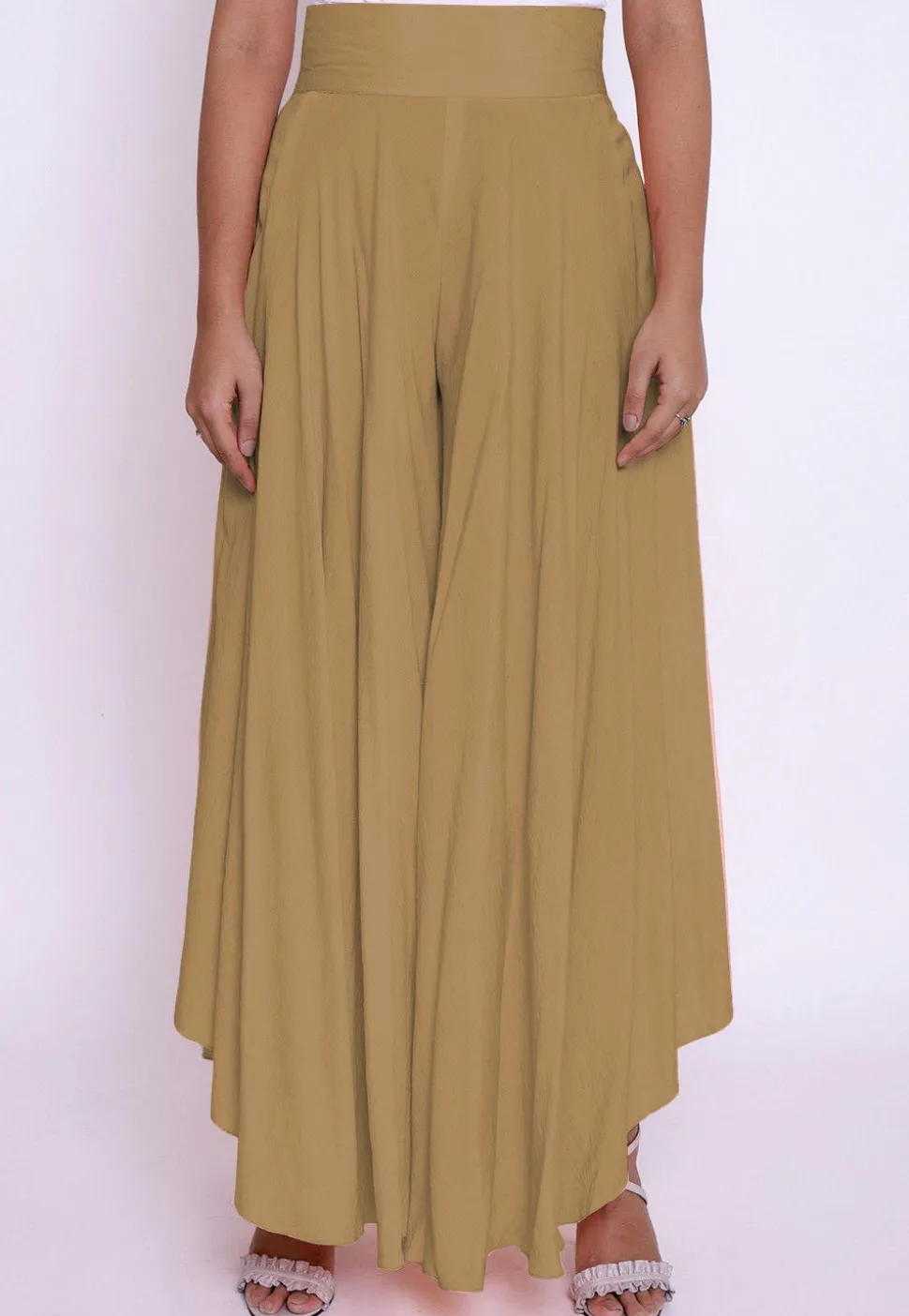 Solid Color Cotton Silk Palazzo in Beige