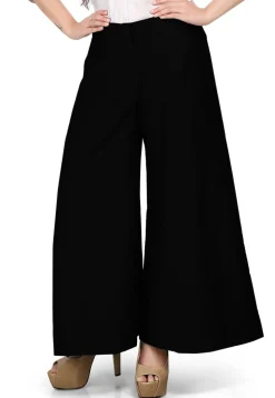 Solid Color Cotton Silk Palazzo in Black