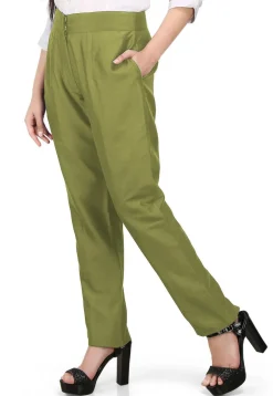 Solid Color Cotton Silk Pant in Olive Green