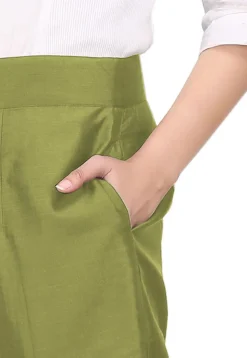 Solid Color Cotton Silk Pant in Olive Green