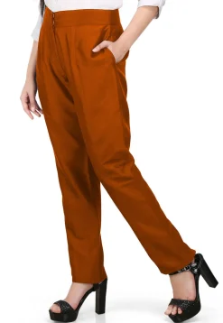 Solid Color Cotton Silk Pant in Rust