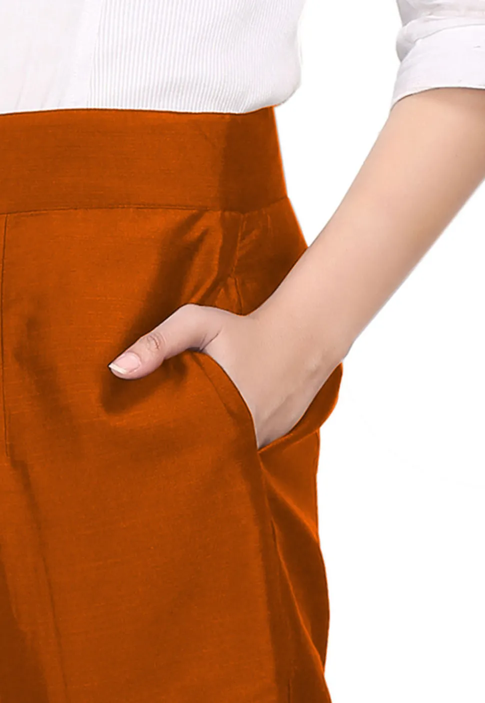 Solid Color Cotton Silk Pant in Rust
