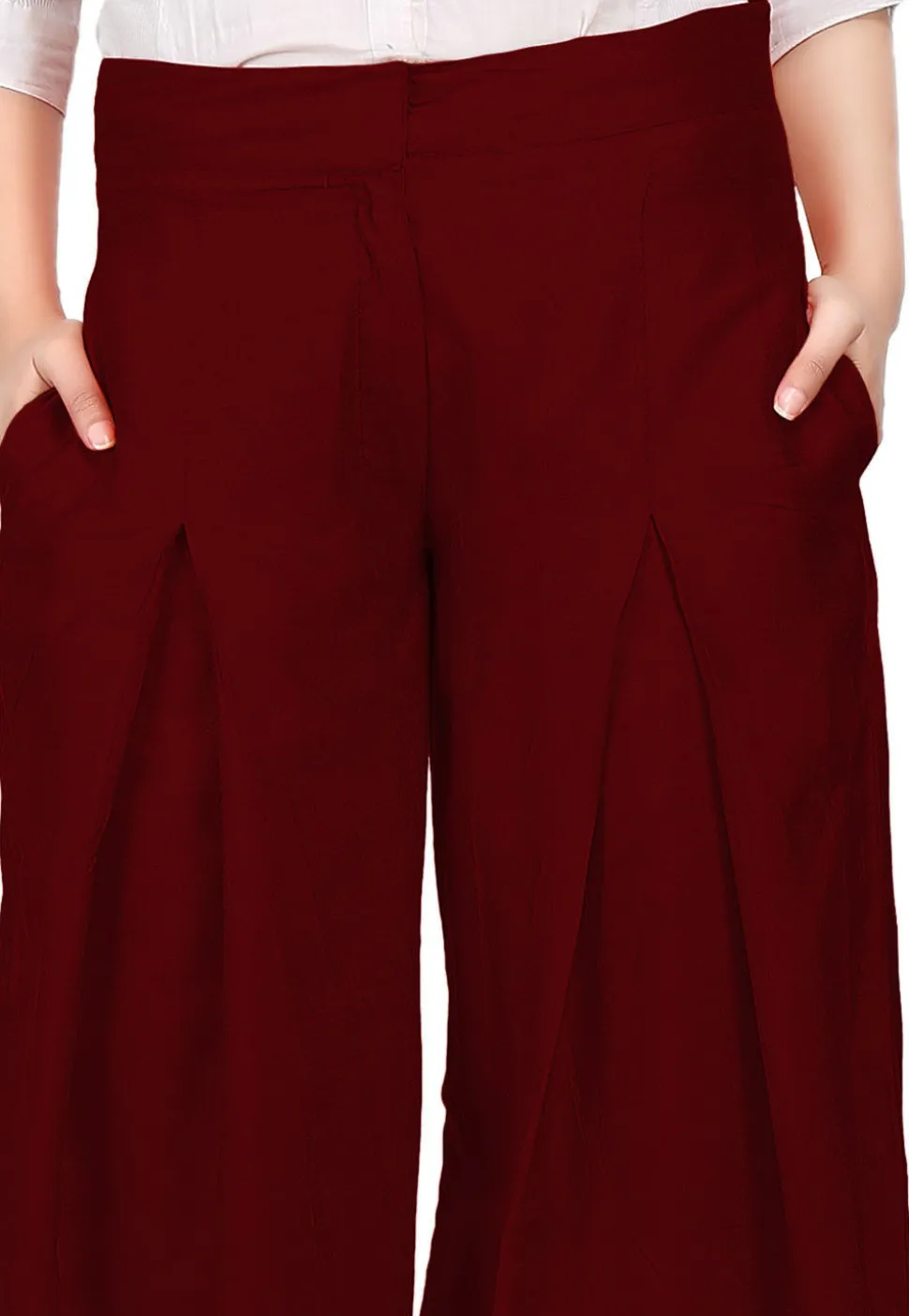 Solid Color Cotton Silk Palazzo in Maroon