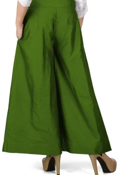 Solid Color Cotton Silk Palazzo in Olive Green