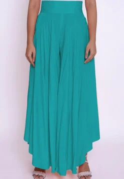 Solid Color Cotton Silk Palazzo in Turquoise