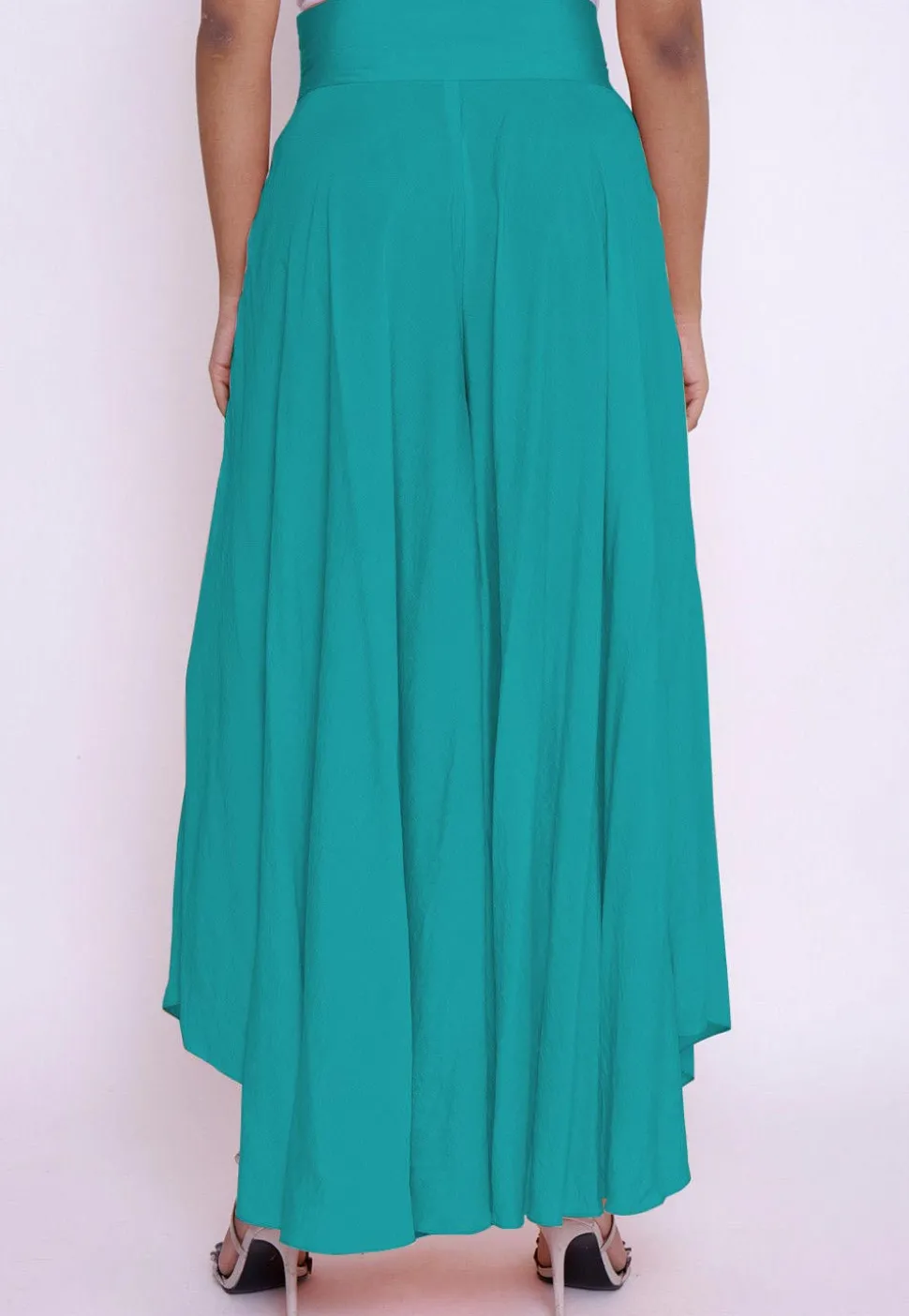 Solid Color Cotton Silk Palazzo in Turquoise