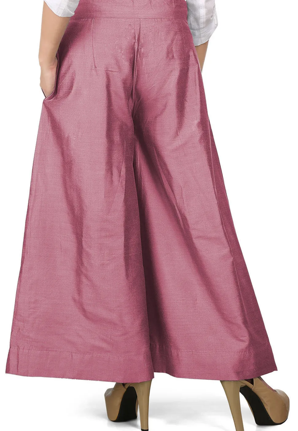 Solid Color Cotton Silk Palazzo in Pink