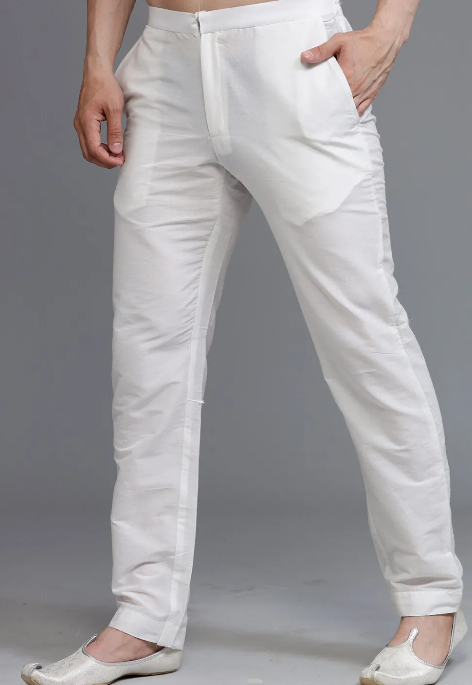Solid Color Cotton Silk Pant in White