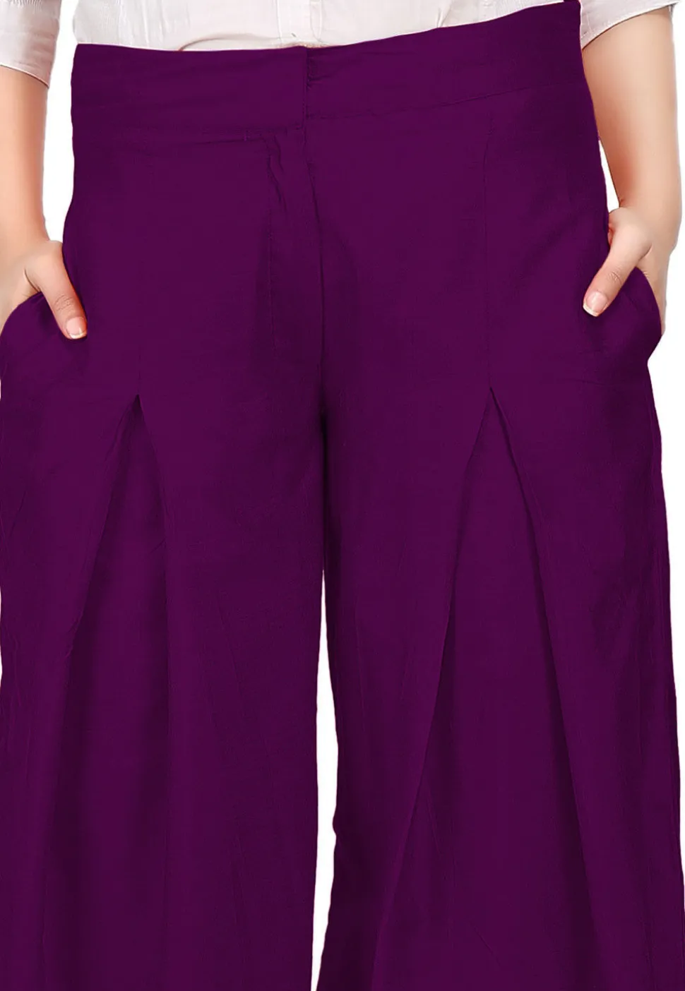 Solid Color Cotton Silk Palazzo in Purple