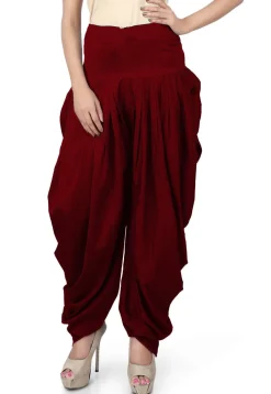 Solid Color Cotton Silk Patiala in Maroon