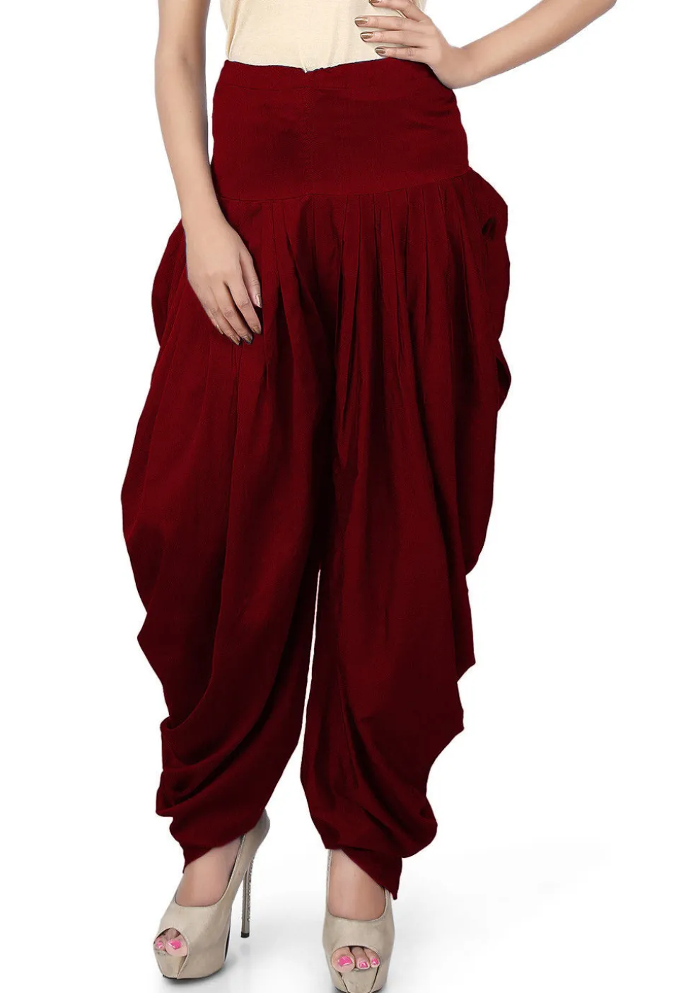Solid Color Cotton Silk Patiala in Maroon