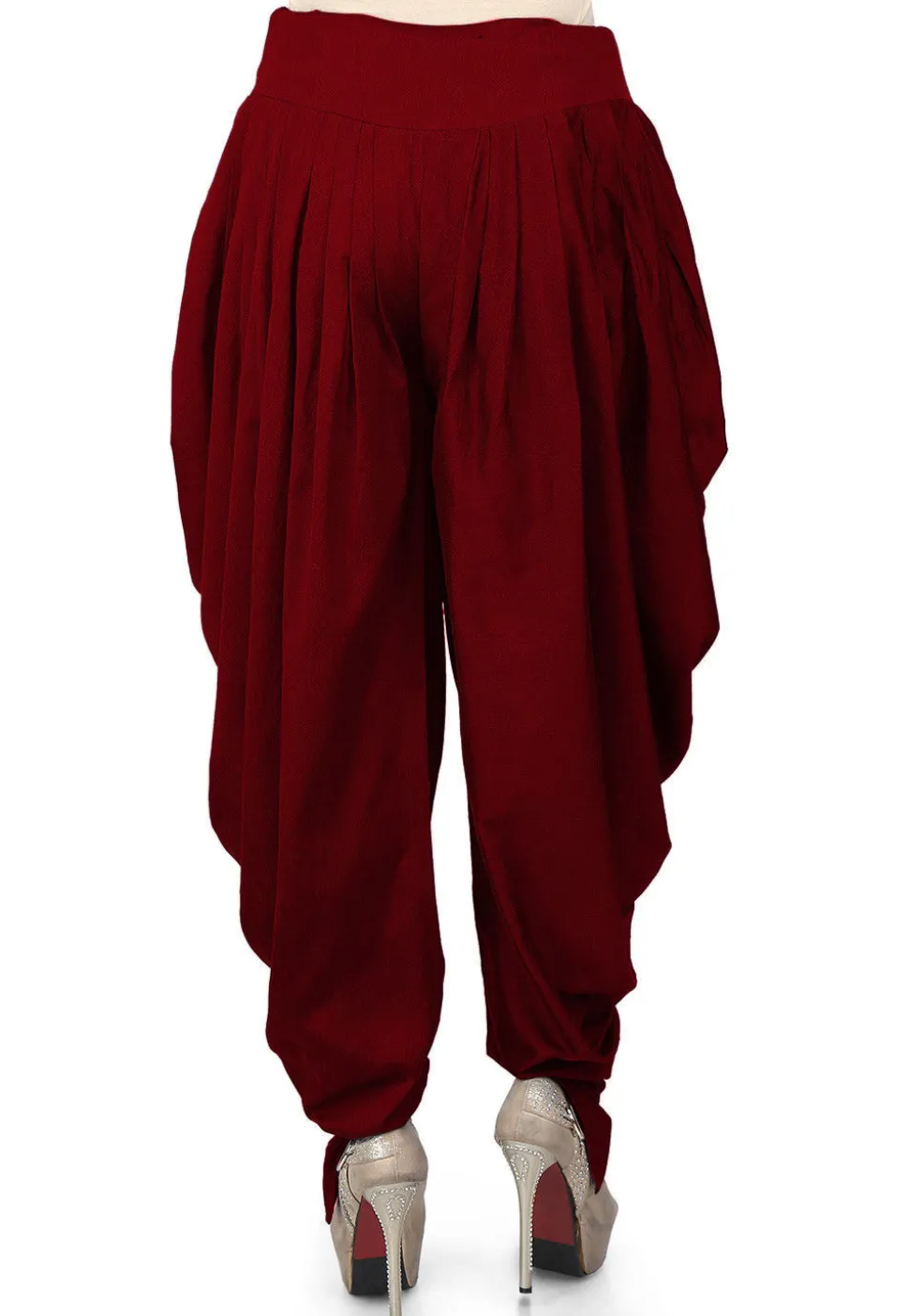 Solid Color Cotton Silk Patiala in Maroon