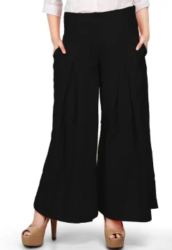 Solid Color Cotton Silk Palazzo in Black