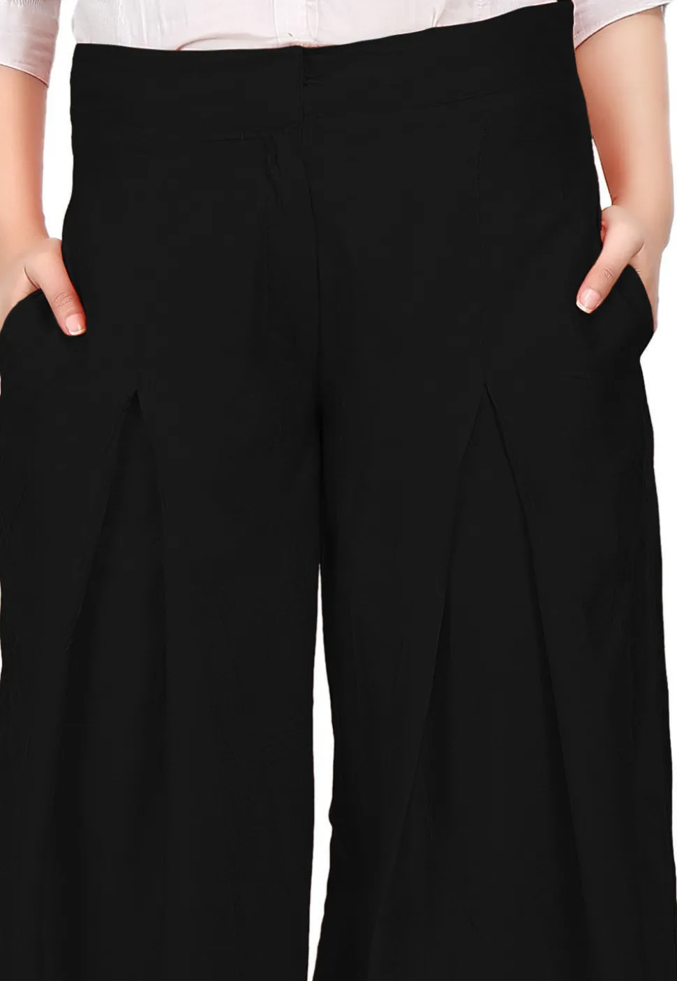 Solid Color Cotton Silk Palazzo in Black