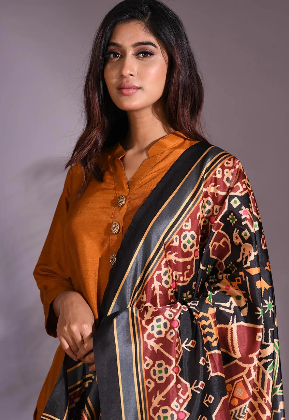 Solid Color Cotton Silk Slub Straight Suit in Mustard
