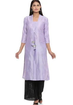 Solid Color Cotton Silk Straight Kurta in Light Purple