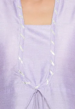 Solid Color Cotton Silk Straight Kurta in Light Purple