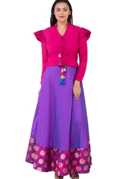 Solid Color Cotton Silk Top in Fuchsia