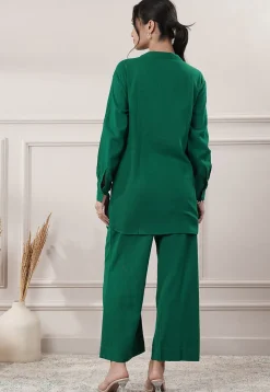 Solid Color Cotton Slub Co-Ord Set in Green