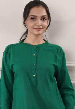 Solid Color Cotton Slub Co-Ord Set in Green