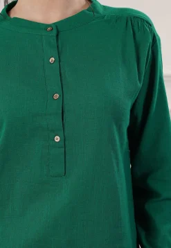 Solid Color Cotton Slub Co-Ord Set in Green