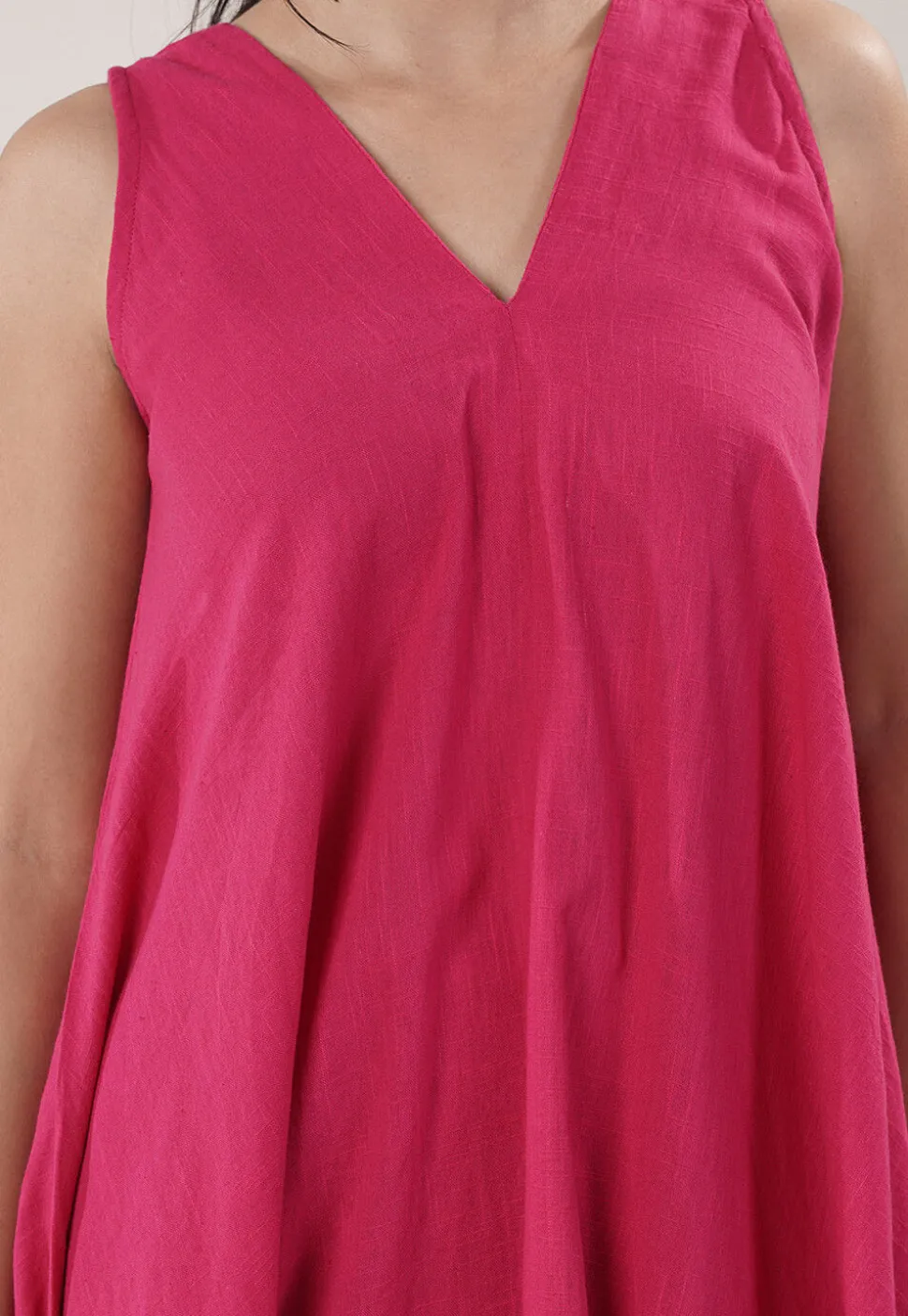 Solid Color Cotton Slub Co-Ord Set in Fuchsia