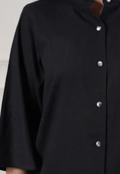 Solid Color Cotton Slub Co-Ord Set in Black