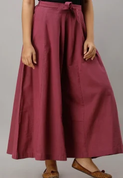 Solid Color Cotton Slub Flared Palazzo in Dark Old Rose