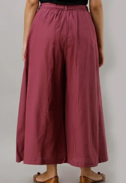 Solid Color Cotton Slub Flared Palazzo in Dark Old Rose
