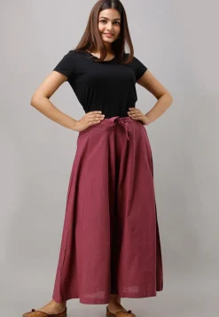 Solid Color Cotton Slub Flared Palazzo in Dark Old Rose