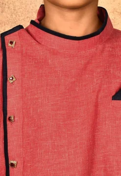 Solid Color Cotton Slub Kurta in Red