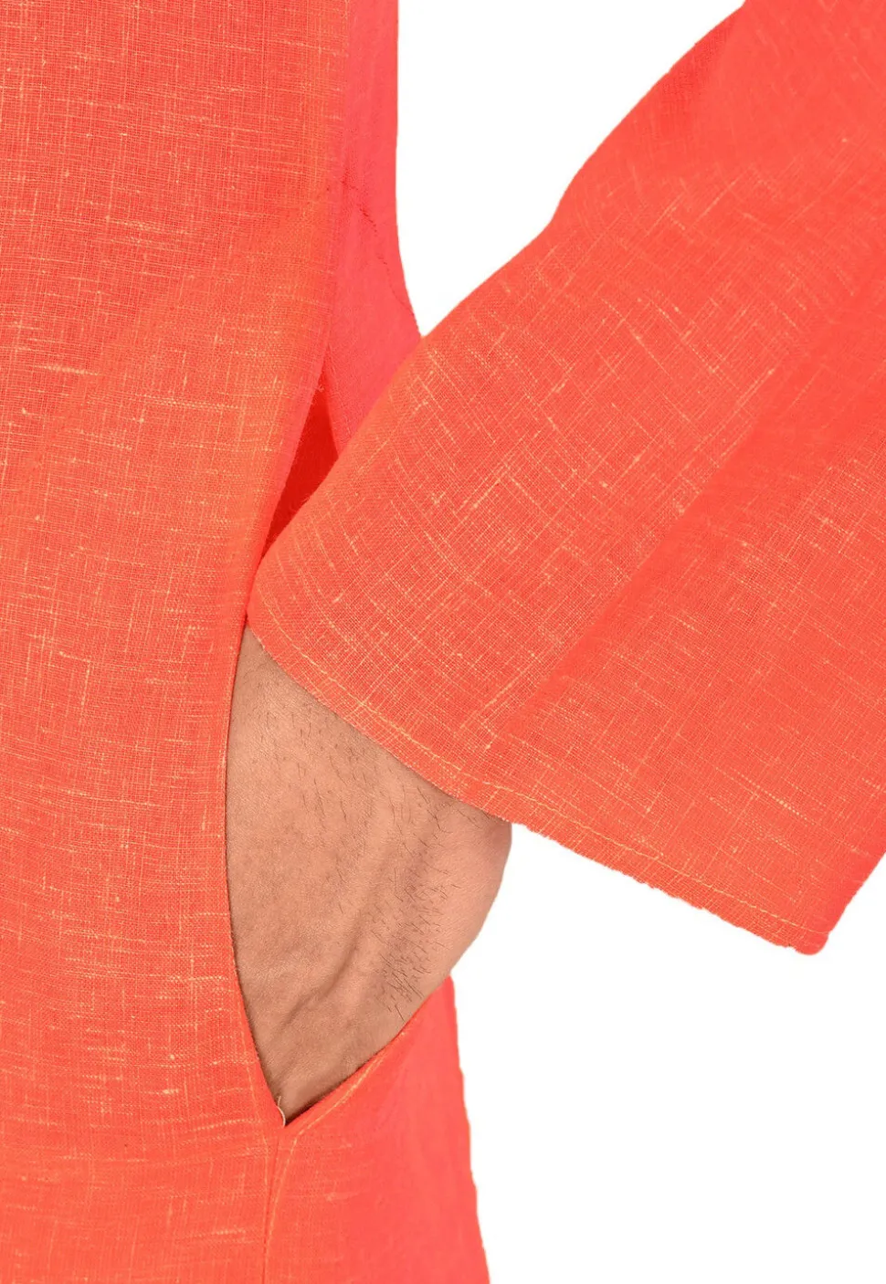 Solid Color Cotton Slub Kurta in Peach