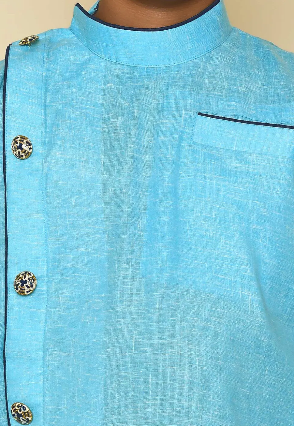 Solid Color Cotton Slub Kurta in Sky Blue