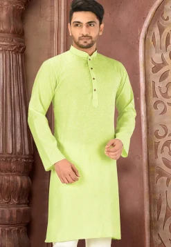 Solid Color Cotton Slub Kurta in Pastel Green