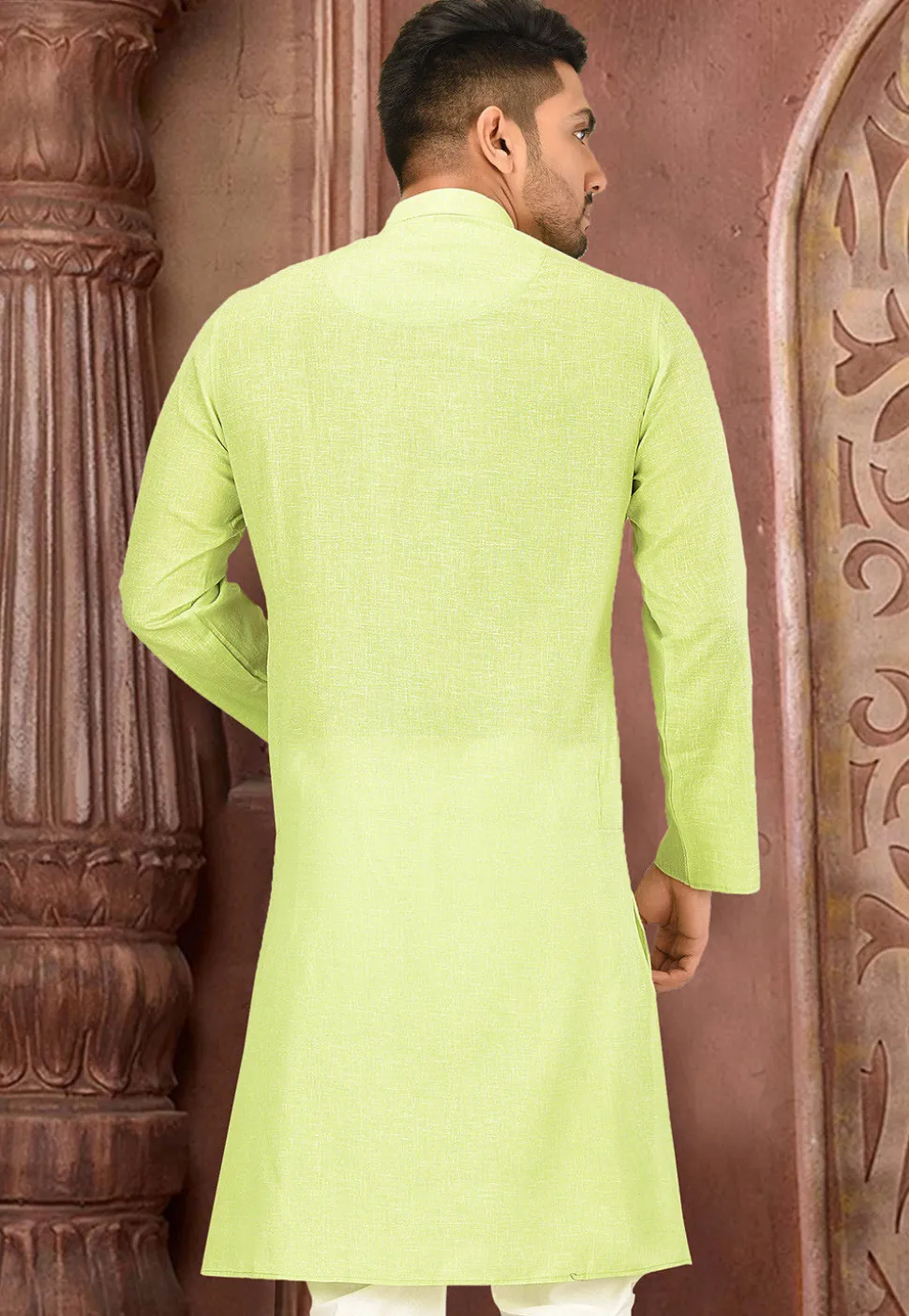Solid Color Cotton Slub Kurta in Pastel Green