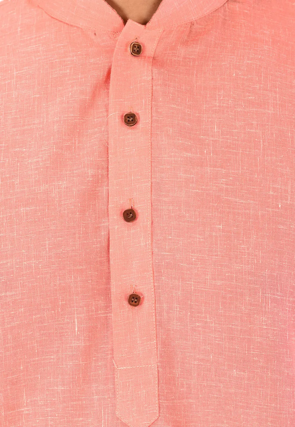 Solid Color Cotton Slub Kurta Set in Peach
