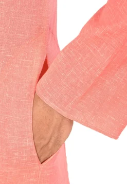 Solid Color Cotton Slub Kurta Set in Peach