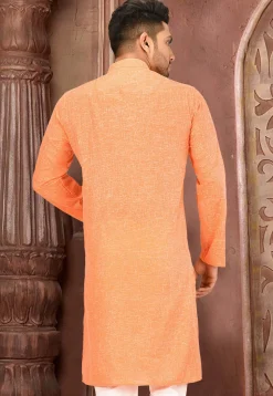 Solid Color Cotton Slub Kurta in Orange