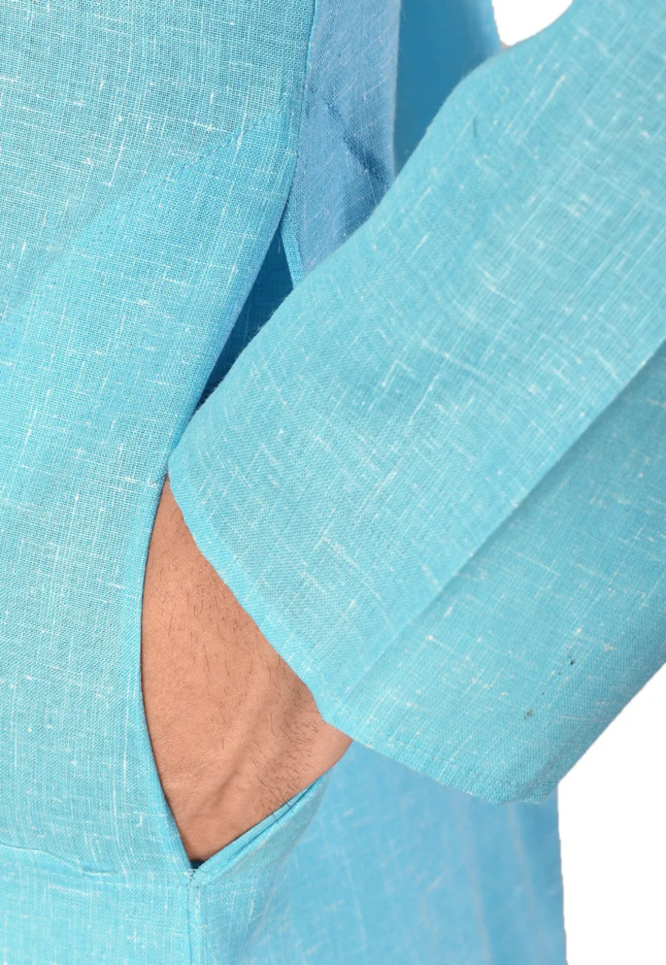 Solid Color Cotton Slub Kurta in Sky Blue