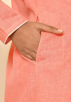 Solid Color Cotton Slub Kurta in Peach