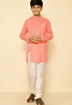 Solid Color Cotton Slub Kurta in Peach