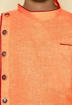 Solid Color Cotton Slub Kurta in Orange