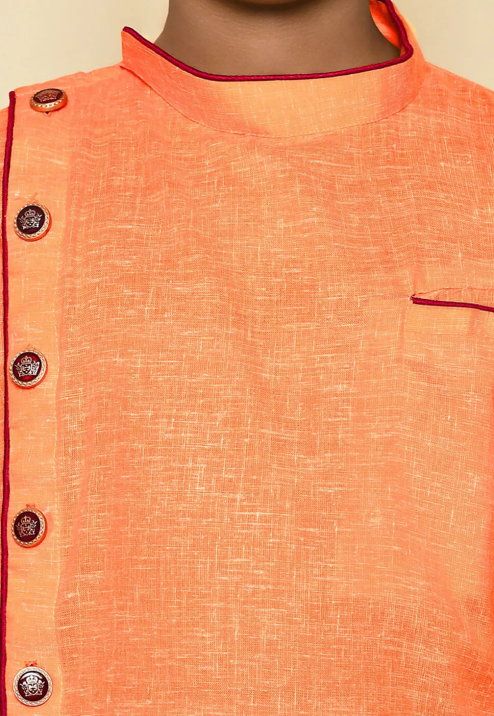Solid Color Cotton Slub Kurta in Orange