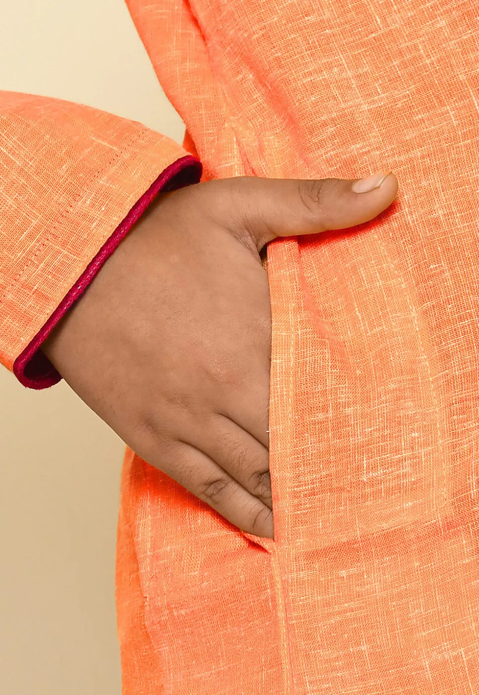 Solid Color Cotton Slub Kurta in Orange