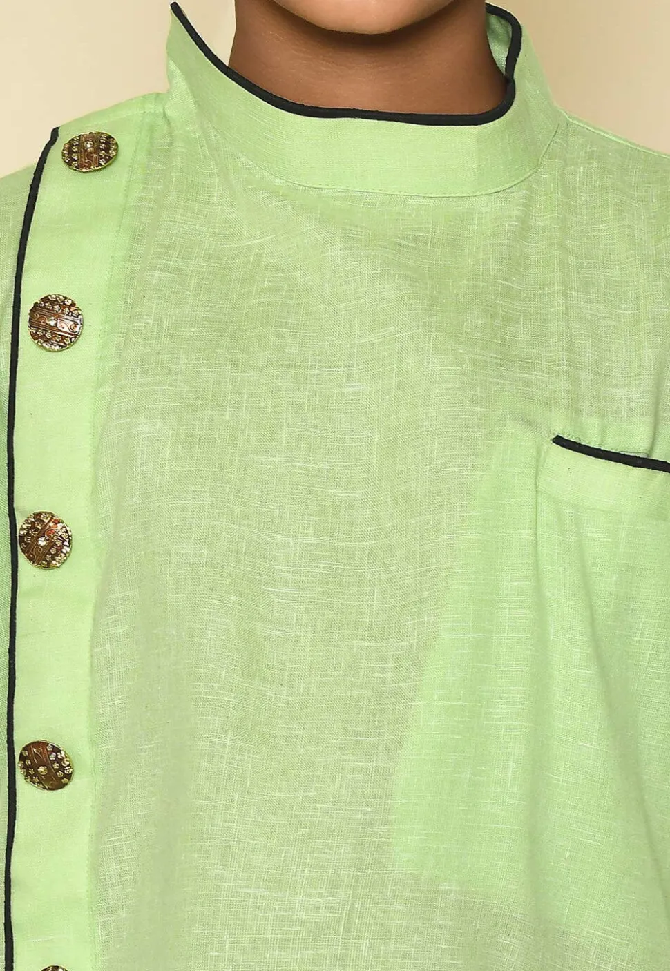 Solid Color Cotton Slub Kurta in Light Green