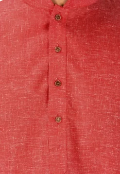 Solid Color Cotton Slub Kurta Set in Red