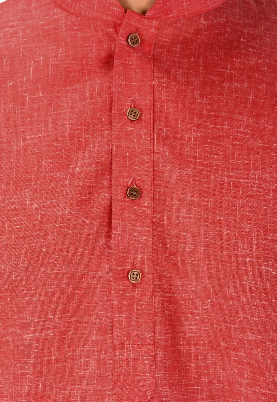 Solid Color Cotton Slub Kurta Set in Red